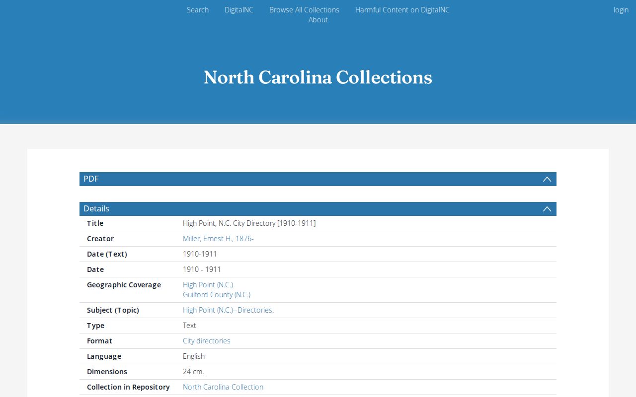 High Point previous residents DigitalNC city directory record