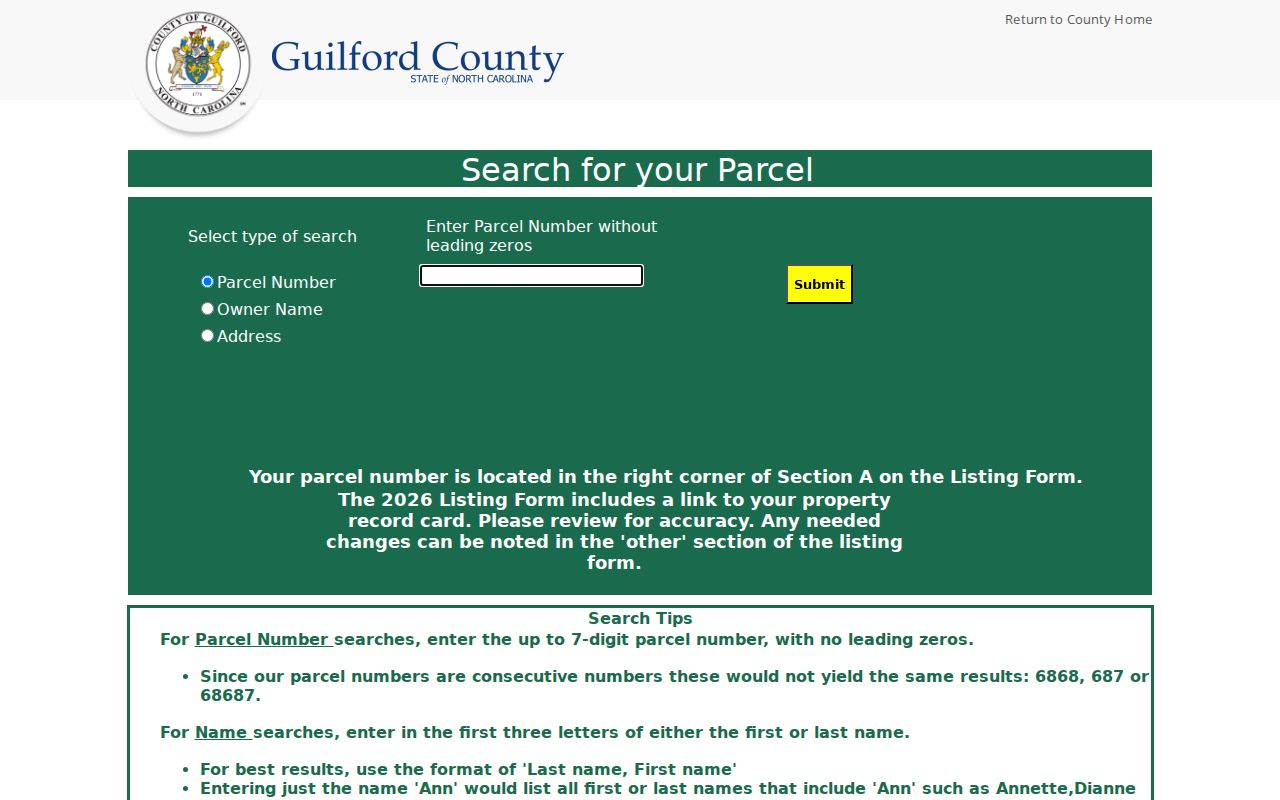 High Point residents directory Guilford County property search fields