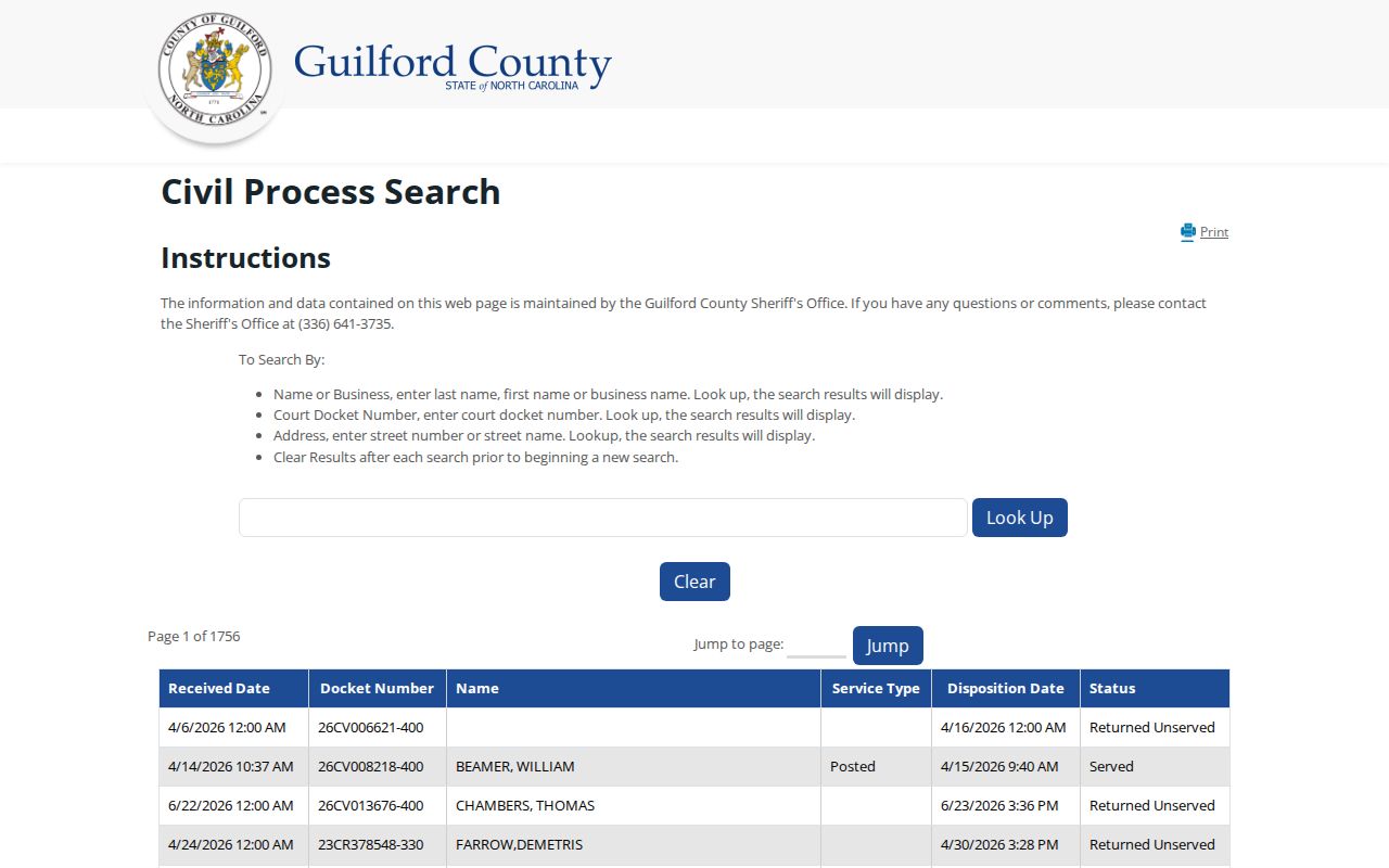 High Point residents directory Guilford civil process search results
